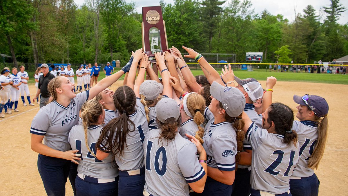 STAHawks's tweet photo. For the second time in program history, the nationally-ranked @SaintAnselm softball program has won the @NCAADII East Region Championship in thanks to a 4-0 victory over Georgian Court in the "if-necessary" game - MORE: https://t.co/NXLLwEYYu0 #HawksSoarHigher https://t.co/V55iGqvQ3H