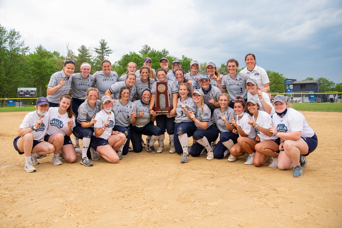 STAHawks's tweet photo. For the second time in program history, the nationally-ranked @SaintAnselm softball program has won the @NCAADII East Region Championship in thanks to a 4-0 victory over Georgian Court in the "if-necessary" game - MORE: https://t.co/NXLLwEYYu0 #HawksSoarHigher https://t.co/V55iGqvQ3H