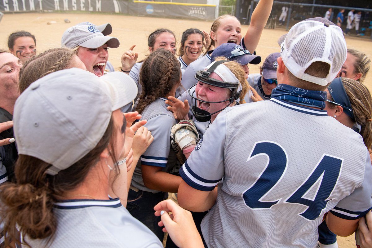 STAHawks's tweet photo. For the second time in program history, the nationally-ranked @SaintAnselm softball program has won the @NCAADII East Region Championship in thanks to a 4-0 victory over Georgian Court in the "if-necessary" game - MORE: https://t.co/NXLLwEYYu0 #HawksSoarHigher https://t.co/V55iGqvQ3H