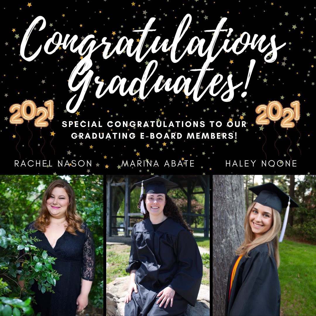 ssuprssa's tweet photo. Congratulations Class of 2021! A special congratulations to our graduating e-board members:
Vice President: Rachel Nason
Treasurer: Marina Abate
Head of Fundraising: Haley Noone🎓🎉🎊 #ssuprssa #salemstateuniversity #classof2021 https://t.co/113TqrOUyK