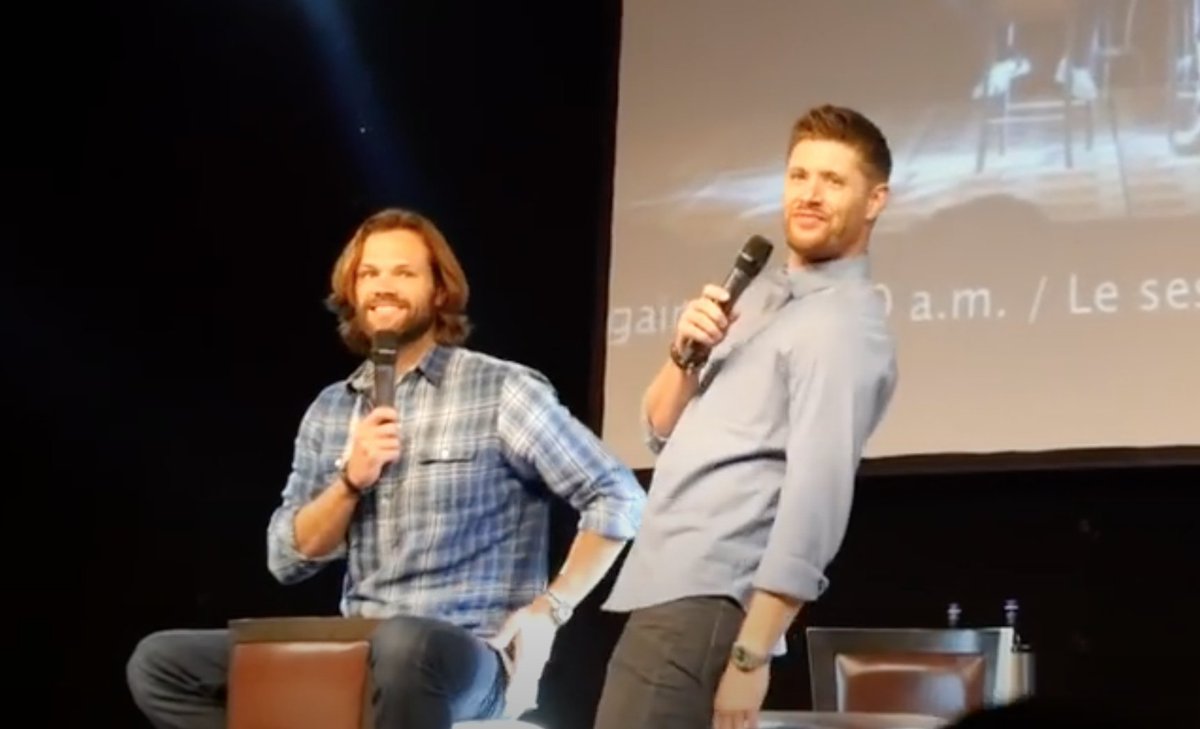 spndeangirl's tweet photo. The famous Rock Paper Scissors Challenge w/a fan!
Jared: How did I get stuck hugging him (Jensen)?
#JibCon2016 #SPNConPanelSaturday #SPNFamily https://t.co/kHj54bQ40P
