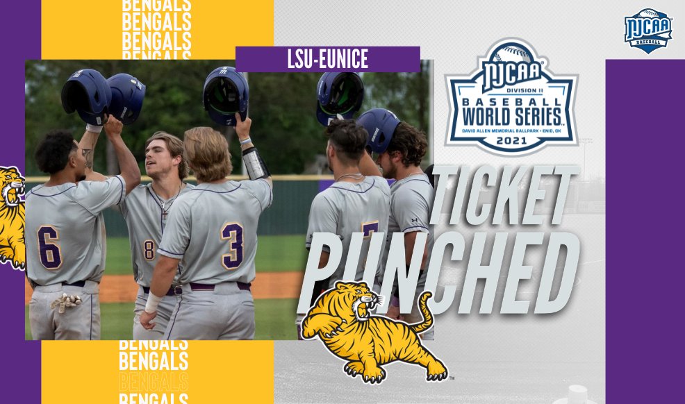 NJCAABaseball's tweet photo. Ticket Punched 🎟️👊

LSU-Eunice punches its ticket to the 2021 #NJCAABaseball DII World Series after claiming the Gulf District title over East Central (MS).

https://t.co/kMOccdPFnh https://t.co/oSd7SokKHI