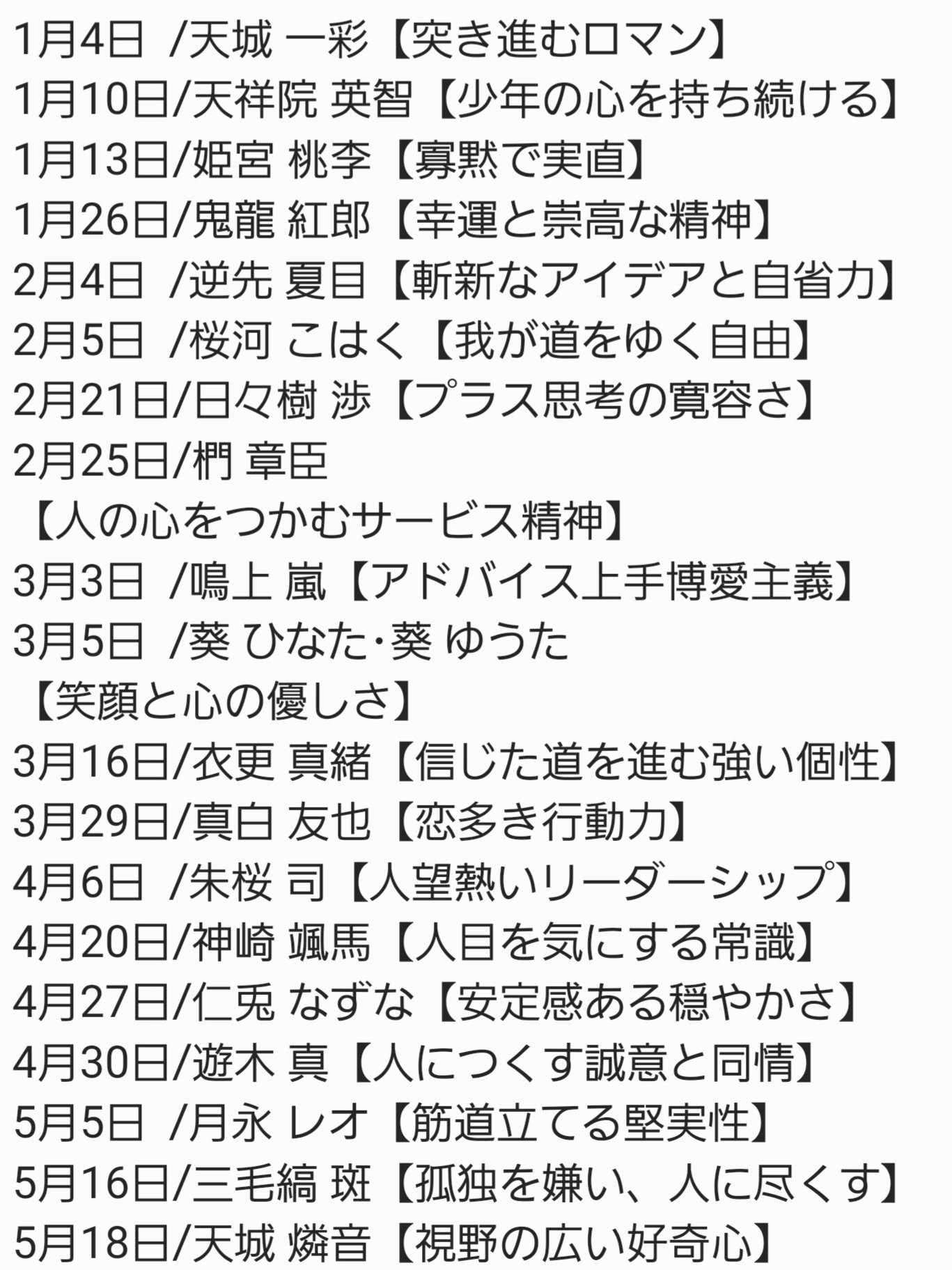 富之進 あんスタの誕生日が星言葉から決められてるんじゃないかっていうのを見かけて書き出してみたんだけど 全員あてはまる訳ではないけど結構しっくりきてあながち間違いでは無いんじゃないかと思えてきた T Co Cdu1yegcyx Twitter