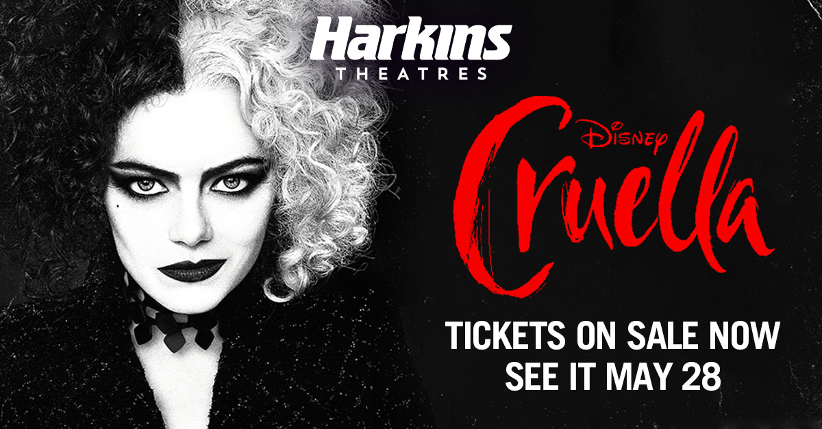 HarkinsTheatres's tweet photo. Original. Criminal. Dressed to kill. Cruella, starring Scottsdale native Emma Stone, is coming to Harkins Theatres starting Friday, May 28. Get your tickets now! #CinemaSafe #MaskUpMoviegoers
https://t.co/iHLgj6pmVd https://t.co/J0oG7gQc0o