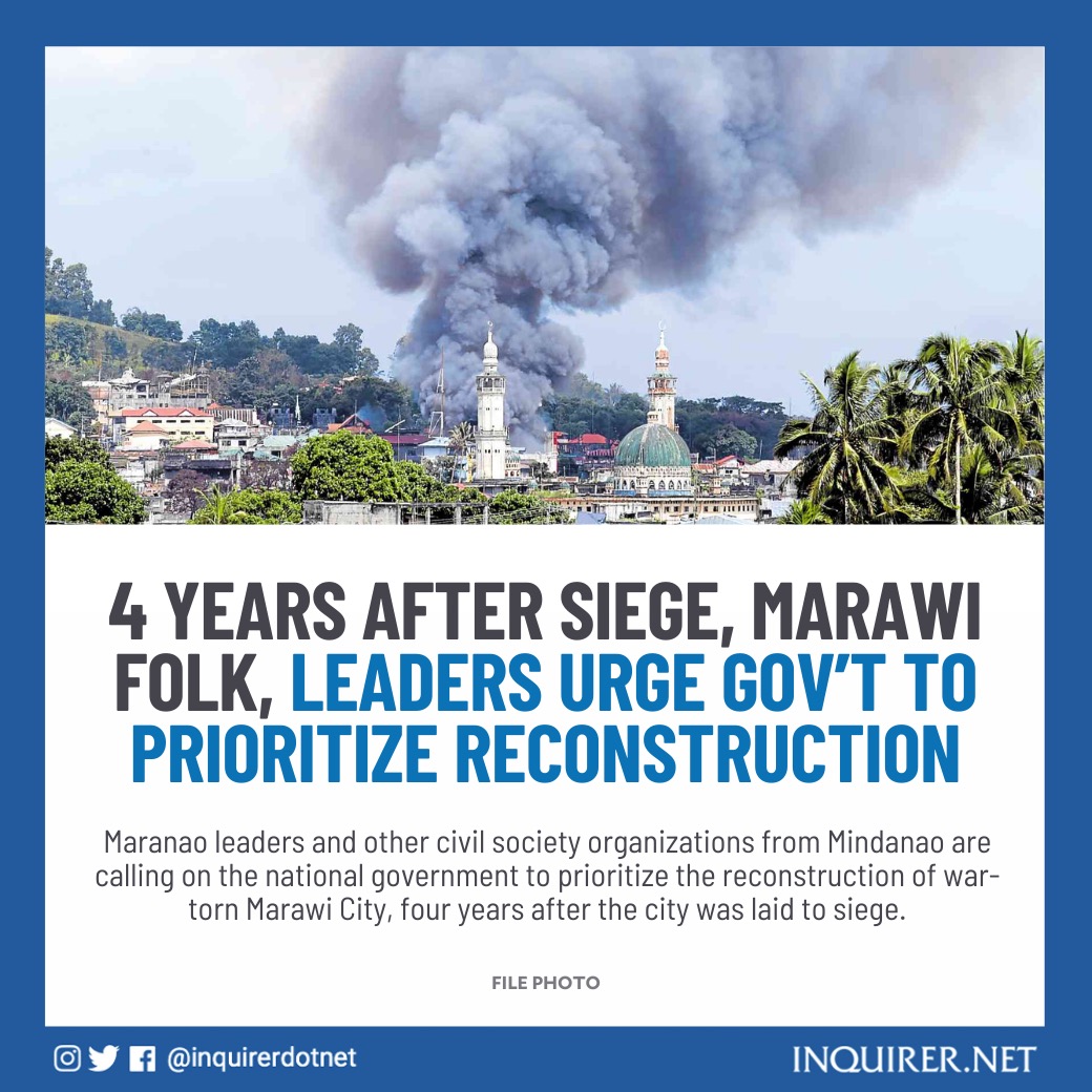 inquirerdotnet's tweet photo. The Marawi Advocacy Accompaniment called on President Rodrigo Duterteβs administration to speed up the rebuilding of the city so that affected residents and displaced communities can return home. https://t.co/f3a1ncO9fs https://t.co/Nsql7T5QQD