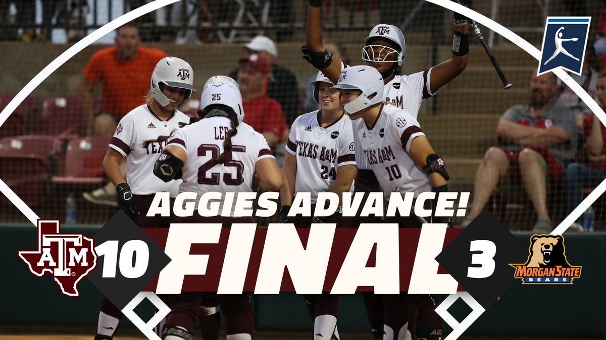 AggieSoftball's tweet photo. AGS ADVANCE! 
Rematch with Wichita State in ~30 minutes!

#SurfsUp | #GigEm https://t.co/YnET5fJUIB