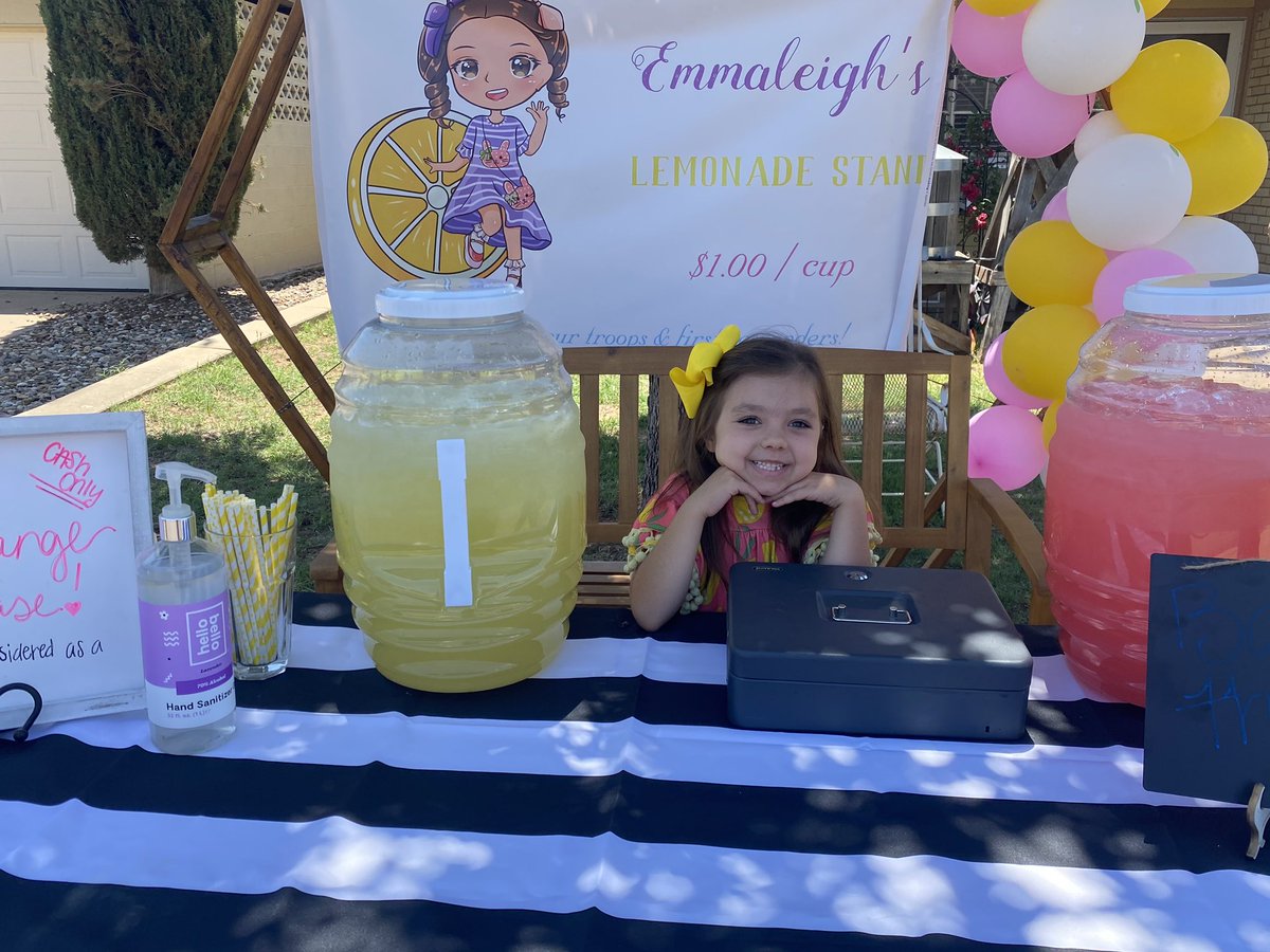 MidlandTxPD's tweet photo. We have to give a big S/O to one of our smaller citizens, Emmaleigh, who had a lemonade stand to raise funds for MPD.  

In one day, she made over $1100 that will go towards protective equipment for our personnel.

Thank you Emmaleigh!! We love our community! https://t.co/lBZFy0koEj