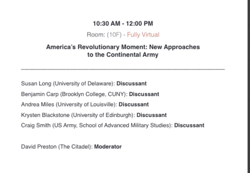 craigbrucesmith's tweet photo. Tomorrow morning at #smh2021 @SMH_Historians 10:30 EST, itโs time for new looks on the #ContinentalArmy with #DavidPreston #AndreaMiles @KEBlackstone @bencarp @LongBrynne and me. #militaryhistory https://t.co/EIwhsPLh90
