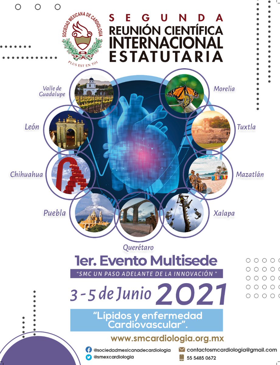 smexcardiologia's tweet photo. 🖥️ Nos vemos virtualmente el 3 al 5 de junio para las actualidades en #dislipidemia y riesgo cardiovascular.

¡Evento gratuito!

https://t.co/GGYq69yu61 https://t.co/3fKivLLDue