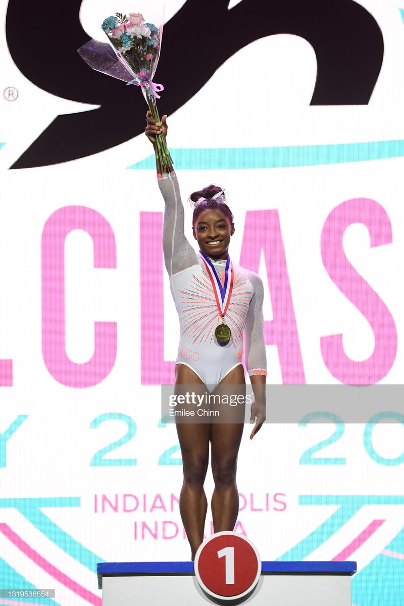 GettySport's tweet image. .@Simone_Biles becomes the first woman in history to land the #Yurchenko double pike in competition and is named the overall winner of the 2021 GK U.S. Classic 📷: @emchinn #USClassic 🐐
