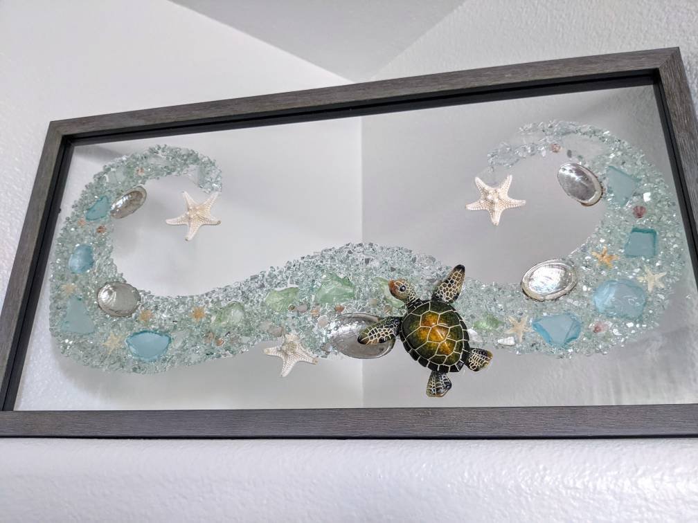 Tipsysailorcre1's tweet photo. Excited to share the latest addition to my #etsy shop: Sea Turtle Wave Art made with Sea Glass, Crushed Glass Sea in Weathered Gray Frame. Upscale Wall Art. Makes a great gift. Large Ocean Scene. #seaturtle #turtleart https://t.co/lnyR6xLH8F https://t.co/tOOZ7W1hzO