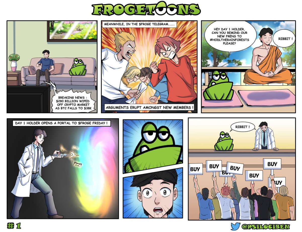 froge_toons's tweet photo. Edition #1 - Froge 🐸 solves the crypto flash crash of May 2021 📉🎢

#crypto #bitcoin #btc #cryptocurrency #hodl $froge $doge #hodltherainforests #ecodefi #cryptoforgood #ribbit #frogefriday @psilociben @frogefinance1 @FinanceFroge https://t.co/bpabm3NU3y
