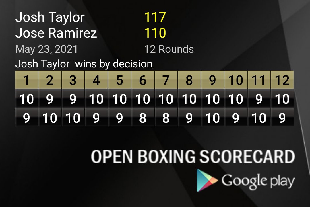 jonnyp1981's tweet photo. How I had Taylor v Ramirez #undisputed #joshtaylor #joseramirez #TaylorRamirez #boxing #allthebelts #taylorramirezscorecard think the judges were generous to the Mexican 🇲🇽🤔 https://t.co/KeTEzdqVfn