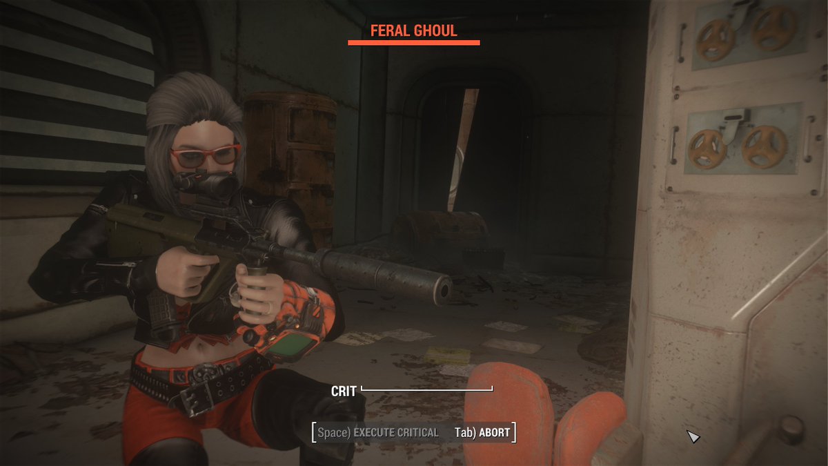 Mythor's tweet photo. Questioning the efficacy of the scope on Max's Steyr AUG. 😂 #Fallout4 #GunsLotsOfGuns https://t.co/aUFx2K7xj8