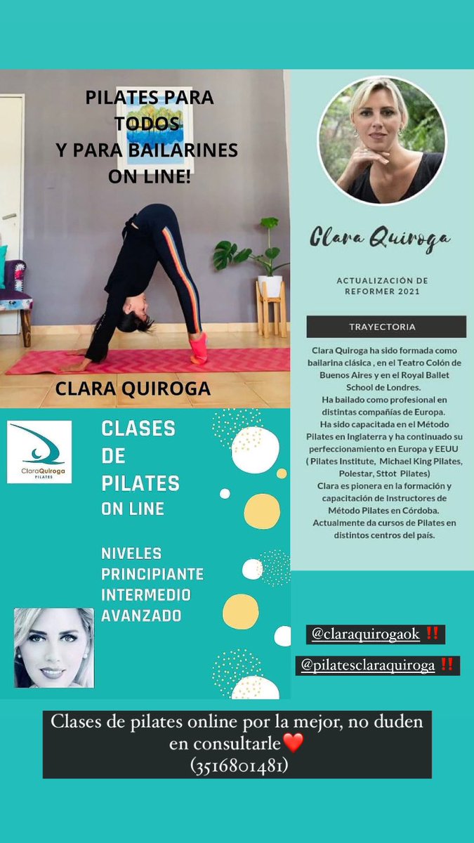 Ahora que volvimos a fase 1 y no puede hacer más sus clases de pilates presenciales, les vengo a recomendar mucho su modalidad virtual, hay para todos los niveles e incluso clases para bailarines. Solo necesitan una colchoneta o una frazada. La ayudarían mucho difundiendo🥰❤️