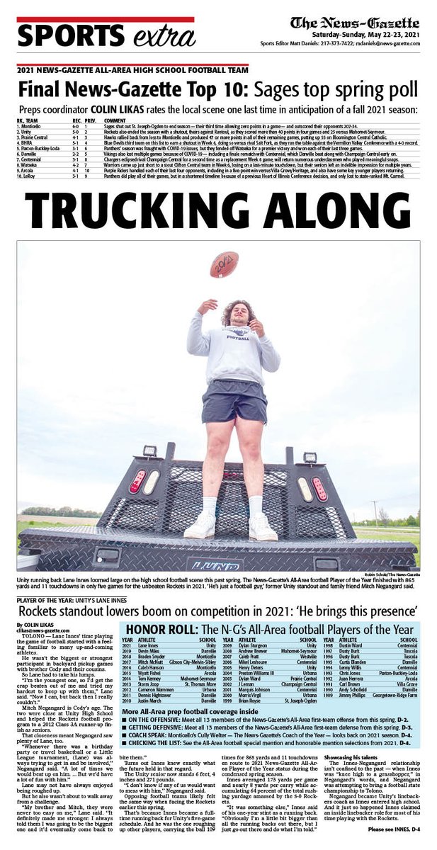 ngpreps's tweet photo. .@clikasNG leads the N-G's coverage of the 2021 All-Area football team in the Weekend Extra edition, including Player of the Year feature on @UnityFootball's Lane Innes. https://t.co/XDwgSOy9Cy