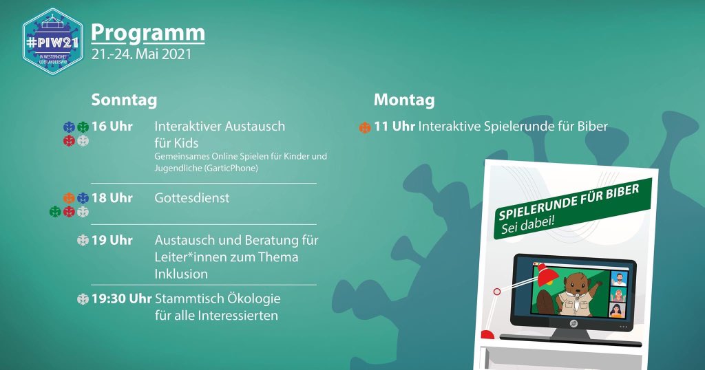 bdkj's tweet photo. Was wäre Pfingsten ohne Zeitlager? Da wegen #covid19 keine Pfingstlager stattfinden können, bieten Jugendverbände wie die @dpsg ein virtuelles Programm an: https://t.co/6iU0Iuk3v4. Dazu gehört bei #piw21 heute auch ein ZOOM - Gottesdienst um 18 Uhr. #scoutingneverstops https://t.co/BgLE767QGc