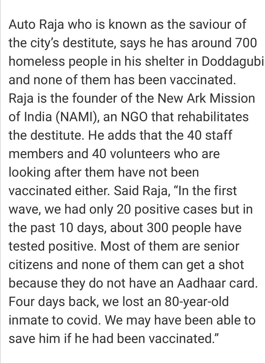 Orionis57's tweet photo. "In the first wave, we had only 20 positive cases but in the past 10 days, about 300 people have tested positive. Most of them are senior citizens and none of them can get a shot because they do not have an Aadhaar card."
#DestroyTheAadhaar
https://t.co/IKSECKYmc9 https://t.co/MdJueZEqev