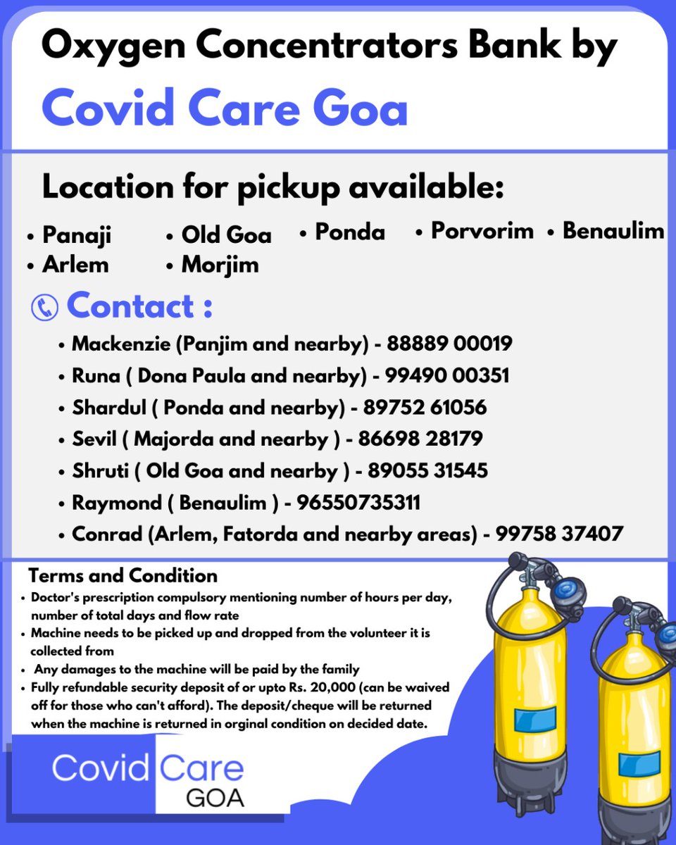 shrutih29's tweet photo. Our community Oxygen Concentrators are now all across Goa. We are adding more areas over the next week. 

#Goa #OxygenConcentratorBank https://t.co/ULTqNLtscd