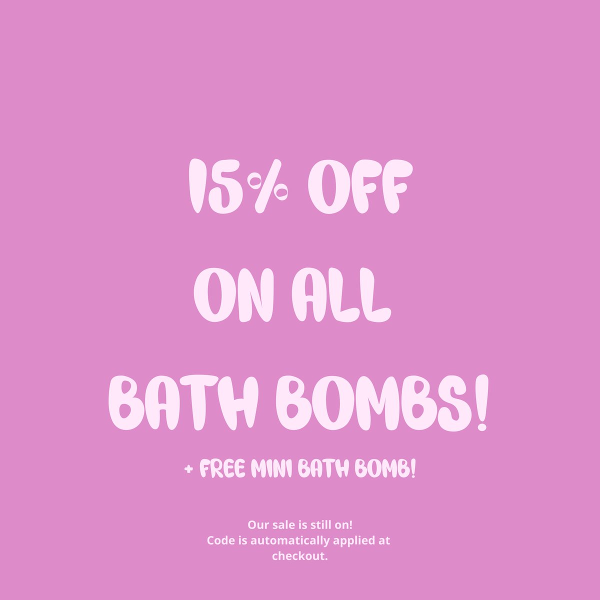 bubbletroubleuk's tweet photo. Last day of sales! 😻
Today is the final day to get 15% off all bath bath bombs + A FREE MINI BATH BOMB! 
Grab the deal while you still can 🙌🏼 https://t.co/XGZFHRstsp