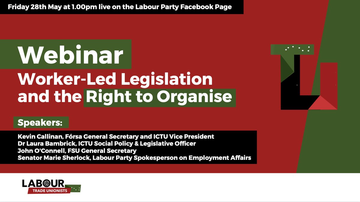This Friday is the 109th anniversary of the founding of our Party in Clonmel. To mark it we've organised a special webinar on workers rights. What we've done and what we all still must do to build a new Workers' Republic.

To register 📧👉 tradeunion@votelabour.ie

All welcome 🌹