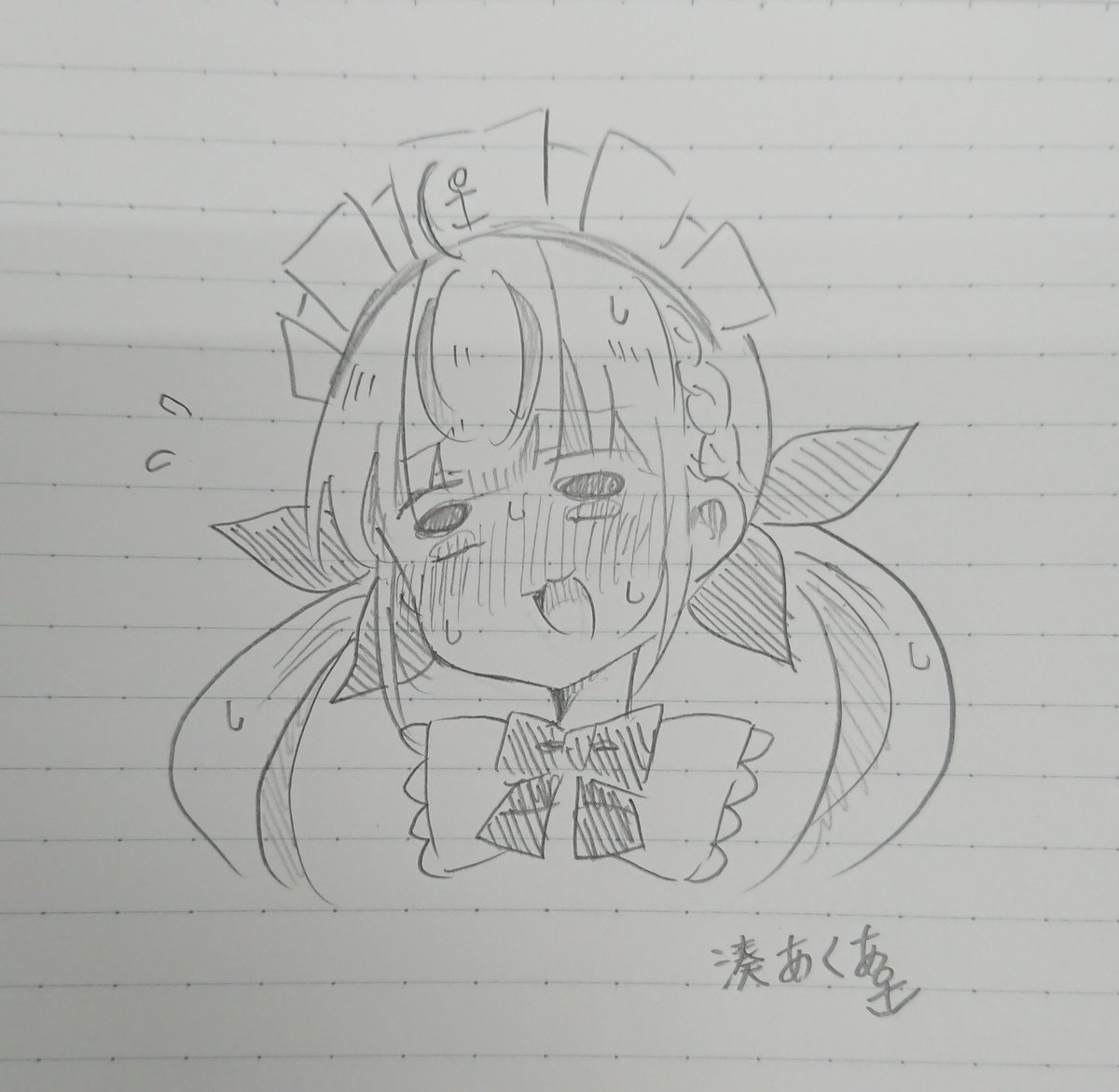 これはシオンちゃんに恥ずかしい所を見られて慌てるあくあちゃんの図(落書き)です😎✨
⚓「し…シオン様…誰にも言わないでn……下さい…///」

🌙「……………ニタァ✨」 