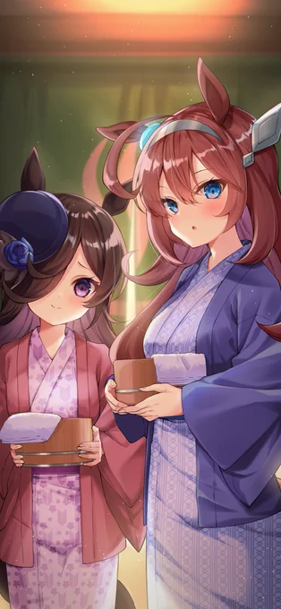ミホノブルボンとライスシャワーと温泉♨ #ウマ娘 