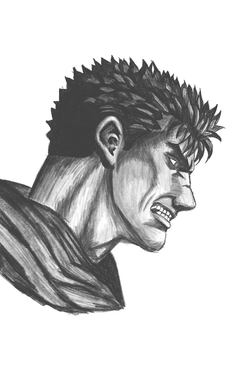 Ken_S_Harris's tweet photo. A quick sketch in honor of Kentaro Miura. Rest well. #Berserk #Fanart #Guts https://t.co/fYwerURLGs