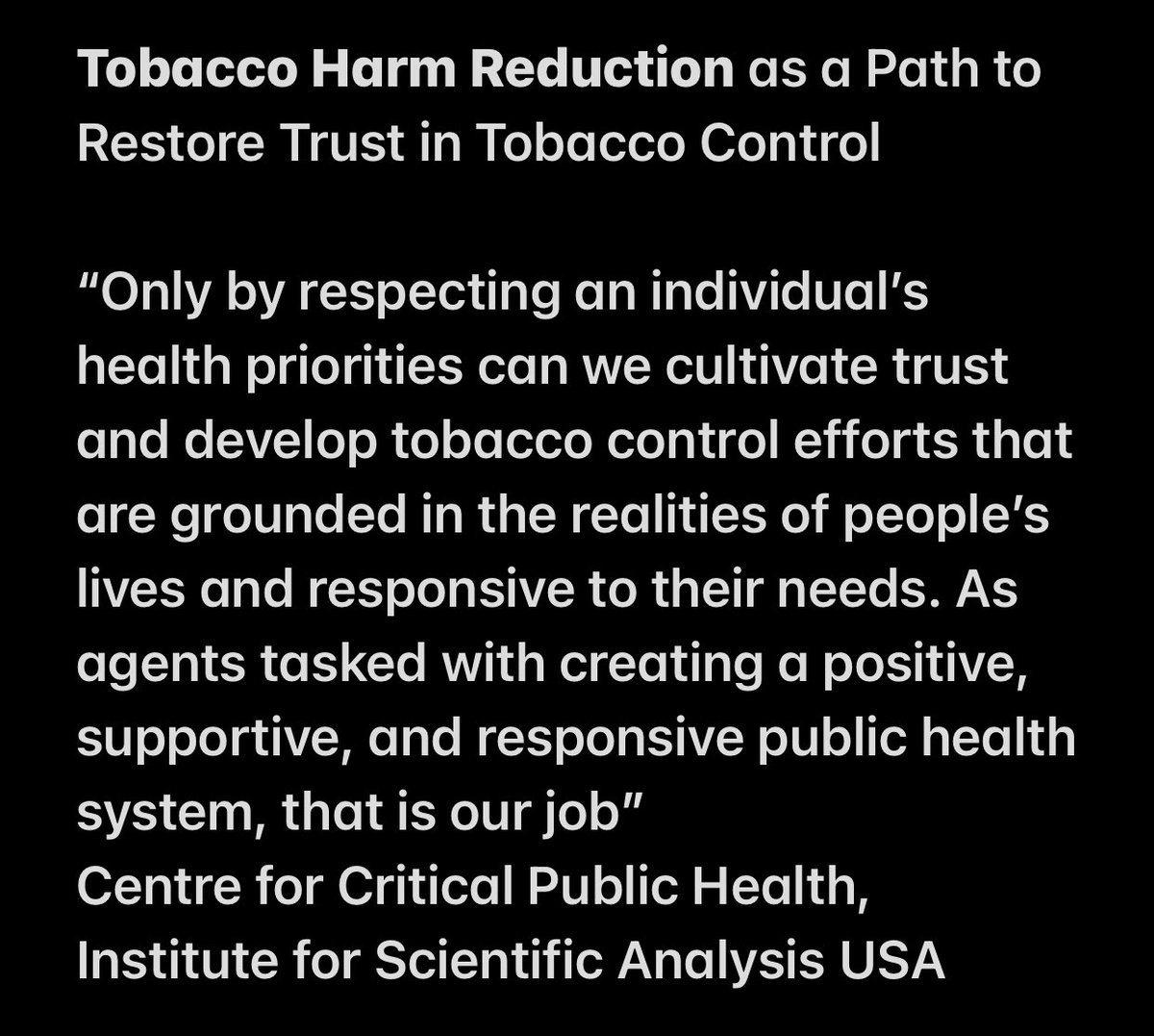 INNCOorg's tweet photo. 🌟⬇️
New paper calls for urgent need for TC to re-evaluate hostile tactics. “Anti-tobacco messages, based on the precept that there is “no safe tobacco”, are at risk of not merely stigmatizing nicotine and tobacco use but more importantly those who use it”
https://t.co/OViH3NMgx3 https://t.co/6vqUVuZ1Wr
