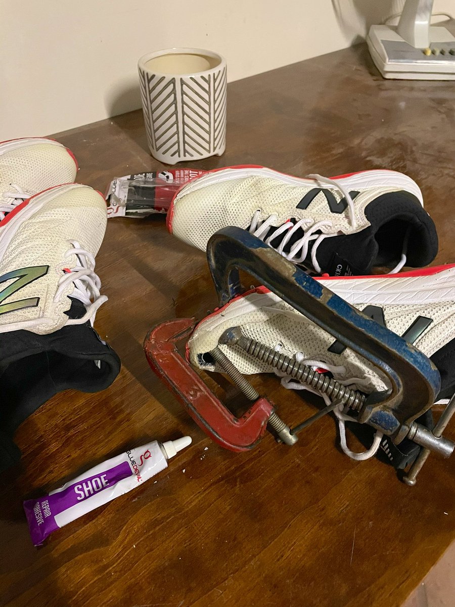 PacheduZW's tweet photo. Sad picture of a Zimbabwean cricketer, Ryan Burl, gluing his shoes because the management cannot afford to buy new shoes for the national team players.

Where is @KirstyCoventry?

@ZimCricketv https://t.co/ai2CIxw3y1