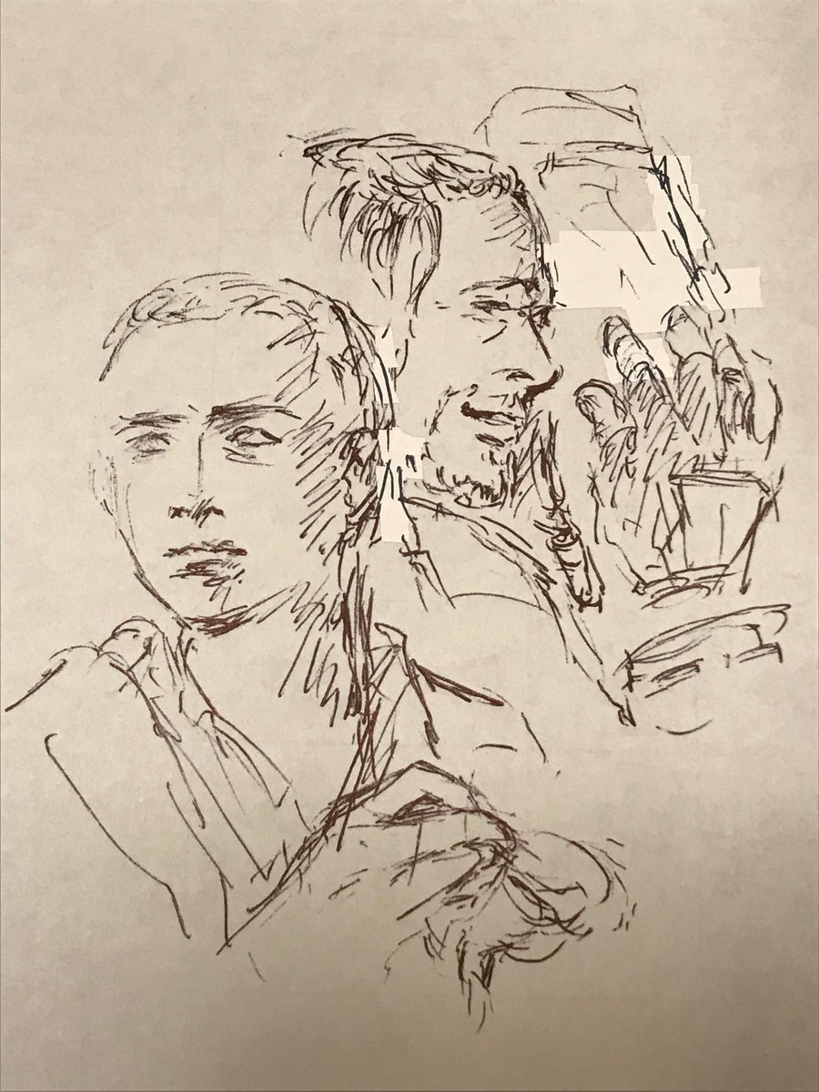 wren_sw0608's tweet image. 昨日の土曜シフトがあんまりヒマだったのでボールペン落書き

「もう会うこともないのだろうか…幸せでいてくれればよいが」
「幸せになるさ。心配するこたねェ」