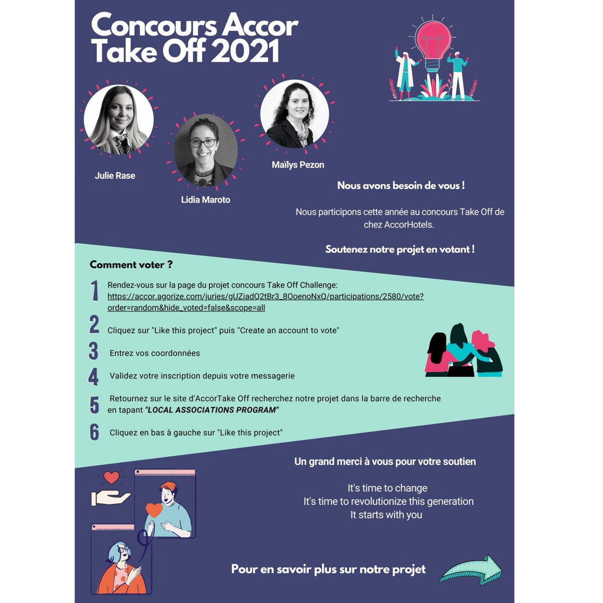 IRESTParis1's tweet image. DIMANCHE 23 MAI : DERNIER JOUR POUR VOTER !
Participation des étudiantes du Master M1 GATH @IRESTParis1 @SorbonneParis1 au #TakeoffChallenge organisé par Accor,
Soutenez-les et votez pour leur projet &quot;A neighbor you can count on !&quot;
accor.agorize.com/en/juries/gUZi…