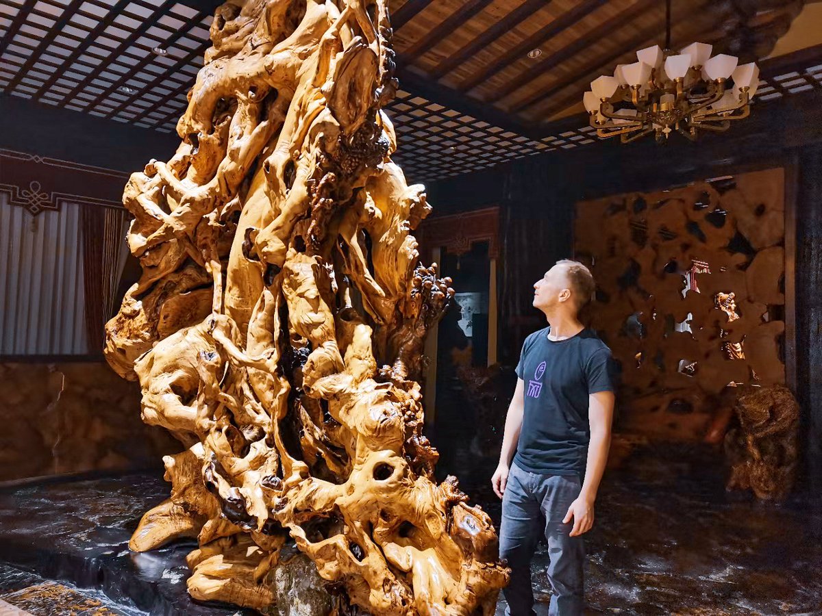 baiweiart's tweet photo. I visited #China's greenest county - Kaihua, home to the world's largest #rootcarving museum.I created and presented to the host a (non fungible) token of gratitude: Baiwei style calligraphy: 海内存知己,天涯若比邻 which means "A bosom friend afar brings a distant land near." https://t.co/HhwBt7EywK