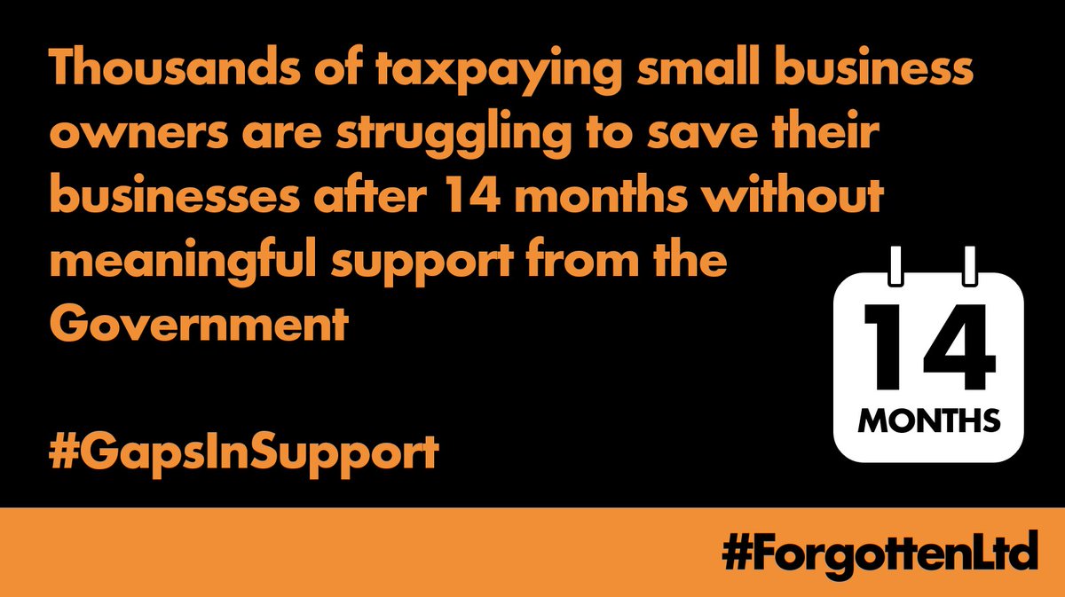 We are owners of small Ltd companies
➡️ We are tax payers
➡️ We follow the rules
➡️ We will aid recovery
➡️ We deserve parity

We trusted <a href="/RishiSunak/">Rishi Sunak</a>, <a href="/Conservatives/">Conservatives</a>, <a href="/hmtreasury/">HM Treasury</a> to help us

We have been without meaningful support for 14 mths.

We are #ForgottenLtd #GapsInSupport