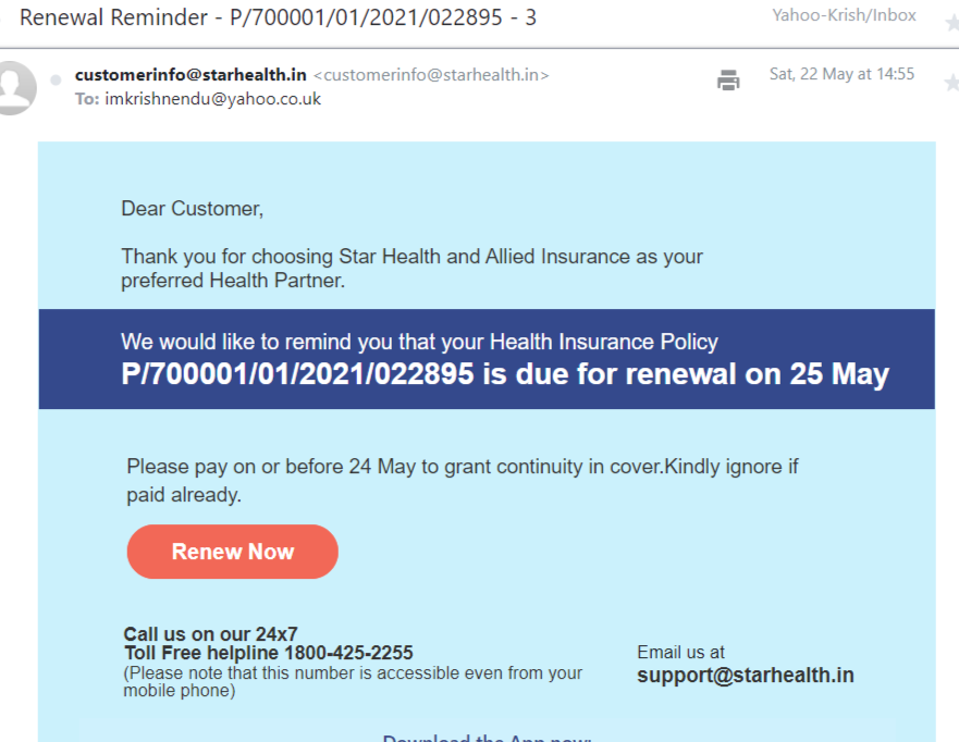 intelliron's tweet photo. @StarHealthIns No one has contacted me for renewal, hopefully they do it tomorrow. I am getting these sms, but can't renew it online as error comes up. So plz solve it asap. https://t.co/QN1EymgE7p