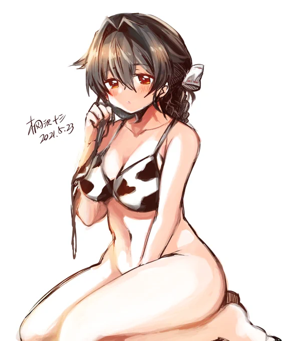 きのうの配信で描いた牛柄ビキニ迅鯨ちゃんです。配信中ではデータが行方不明になってましたが、無事に見つかりました! 