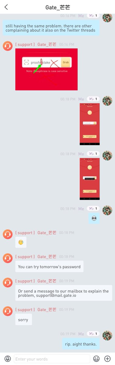 CryptoCaboodle's tweet photo. @Cristian_tory @gate_io I tried again after 6 pm my local time and the same password randomly worked after 10+ prior attempts. I did contact tech support (lol) and they basically confirmed the whole  thing is a total crap shoot...☠ https://t.co/I17q4sq6Ac