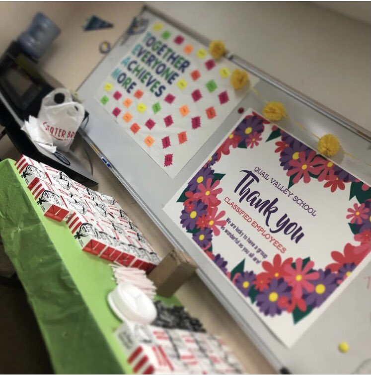 cmblack's tweet photo. QV PTO celebrated our Classified staff on Friday with a special lunch! #QVLeads #palmdaleschools #PalmdalePromise @PalmdaleSchools https://t.co/NQtly4xyqP
