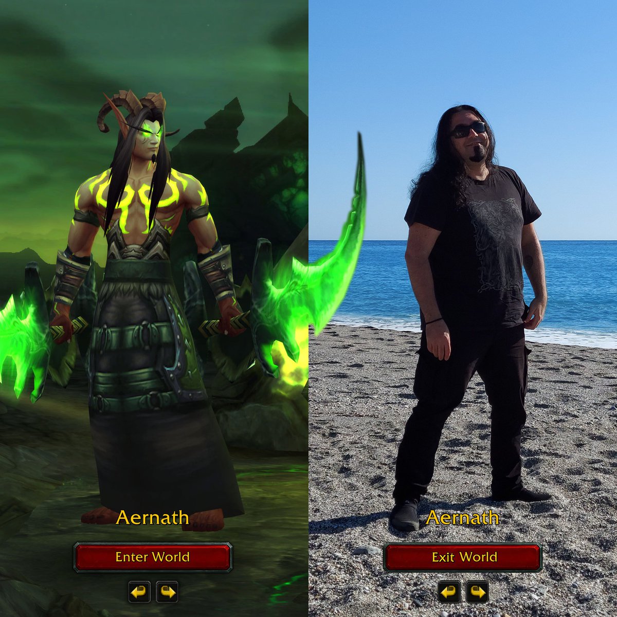 Aernath's tweet photo. #MainVsIRL 2021

#WorldOfWarcraft #BloodElf #DemonHunter
vs 
#IRL #Disobedient #FatOrc #AernathIRL

Work is da poop! No more! ;] https://t.co/YNiaGixY6E