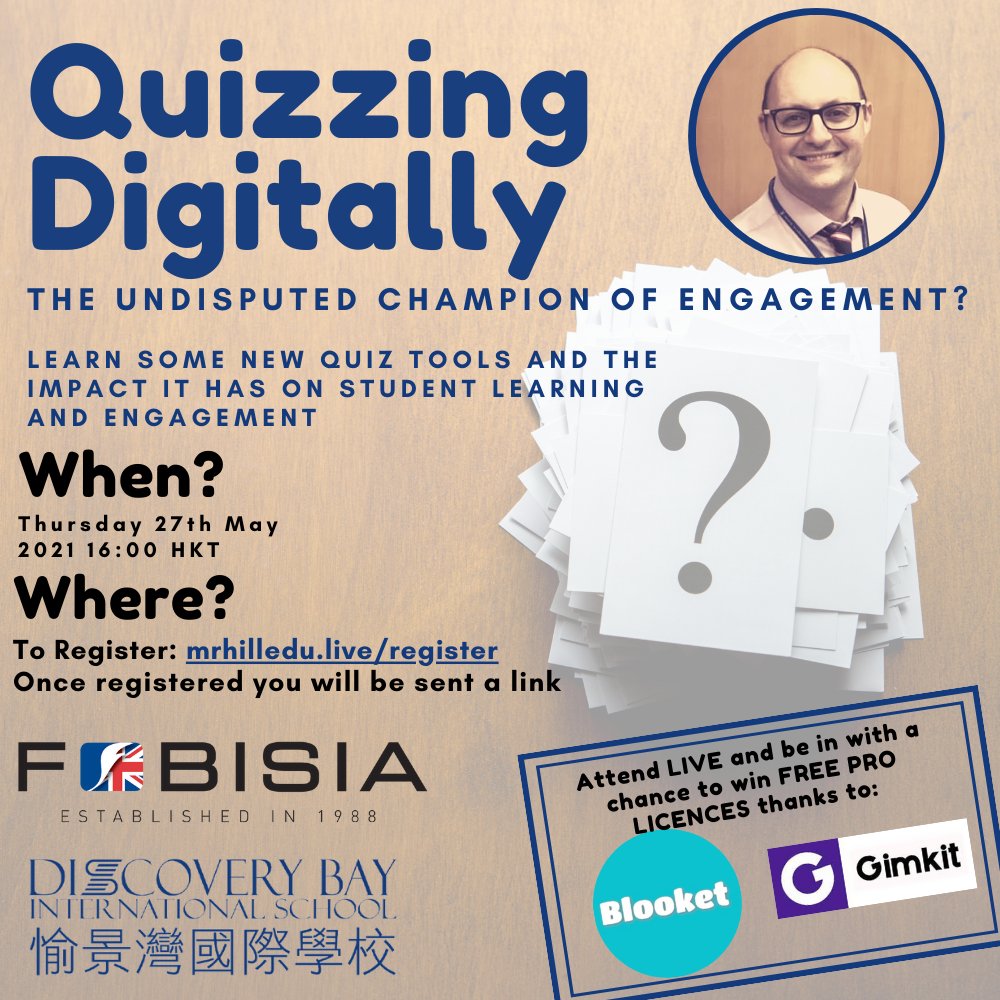 This coming Thursday my <a href="/FOBISIA1/">FOBISIA</a> Webinar - the best strategies and quiz tools to improve retention of learning for all students. Plus attend live to win some free pro accounts courtesy of <a href="/blooket/">blooket</a> and <a href="/gimkit/">Gimkit</a> #edtech @dbis_hk register here - all welcome! mrhilledu.live/register
