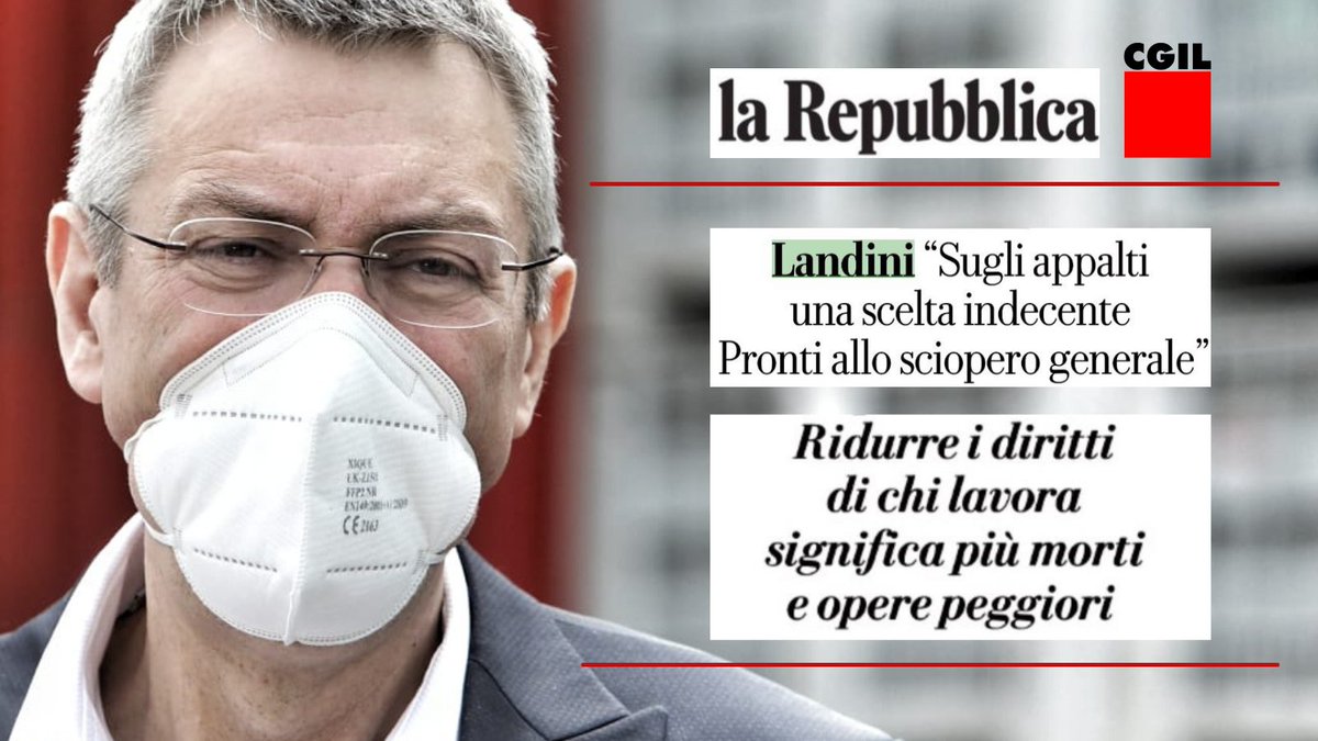cgilnazionale's tweet photo. 🗞️#MaurizioLandini su @LaRepubblica_it: "Su #appalti scelta indecente. Liberalizzazione del subappalto, gare al massimo ribasso significano: riduzione dei diritti, scarsa qualità del lavoro e delle opere, più insicurezza e il rischio di alimentare la corruzione e l'illegalità" https://t.co/jT0pxVBHzW