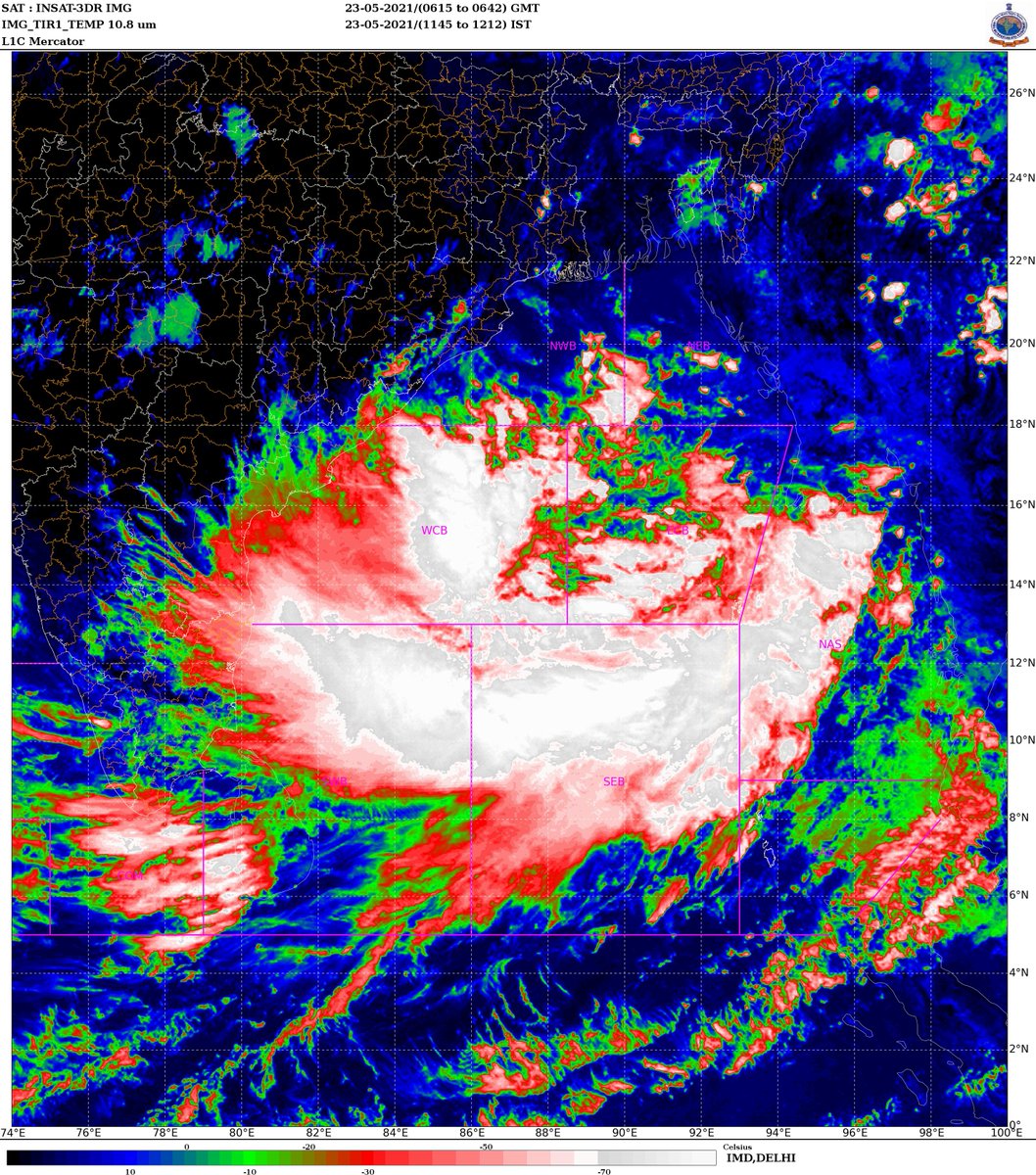 mcbbsr's tweet photo. The Well Marked Low Pressure Area over #Eastcentral Bay of Bengal persists &amp; It is very likely to concentrate into a #Depression during next #06hours. https://t.co/tH3dFrfGOI
