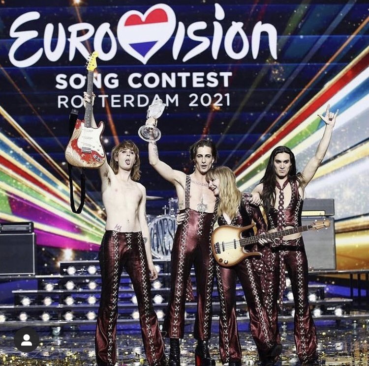 Congrats to <a href="/thisismaneskin/">MåneskinOfficial</a> on winning the 2021 #Eurovision. 
The rock band wore full looks by Etro.