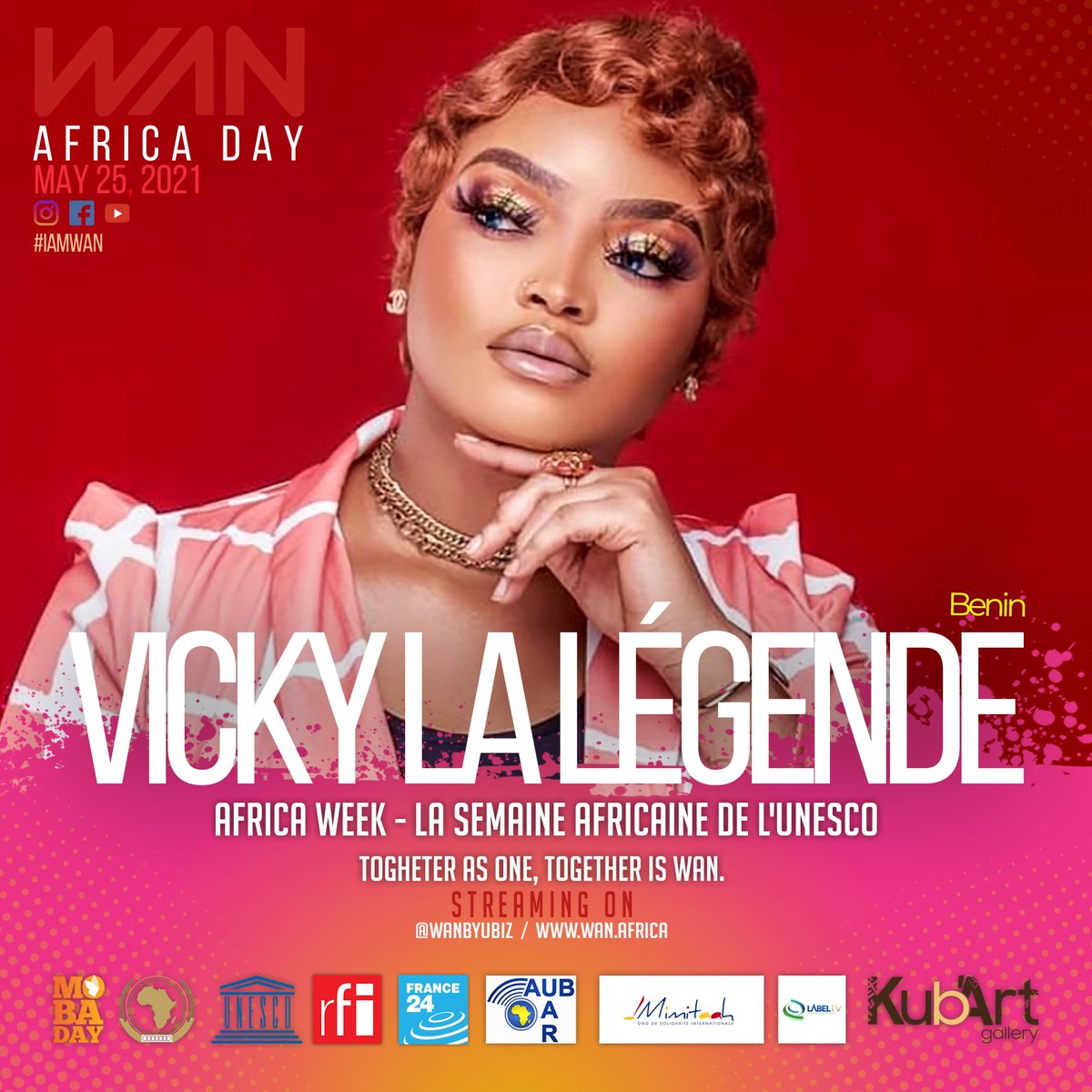 WANbyUbiz's tweet photo. Africa Day 25 May 2020 by WAN PROGRAMM
Show: 8pm in Paris, 6pm in Dakar, 7pm in Yaoundé
Live streaming concert: 10pm in Paris, 8pm in Lomé, 7pm in Bangui
#unesco #africanunion #rfi #france24 #africaday #mobaday
@VickyLalegende @nanaama @ErnestKunde @walobosstino https://t.co/xUTcDUODT0