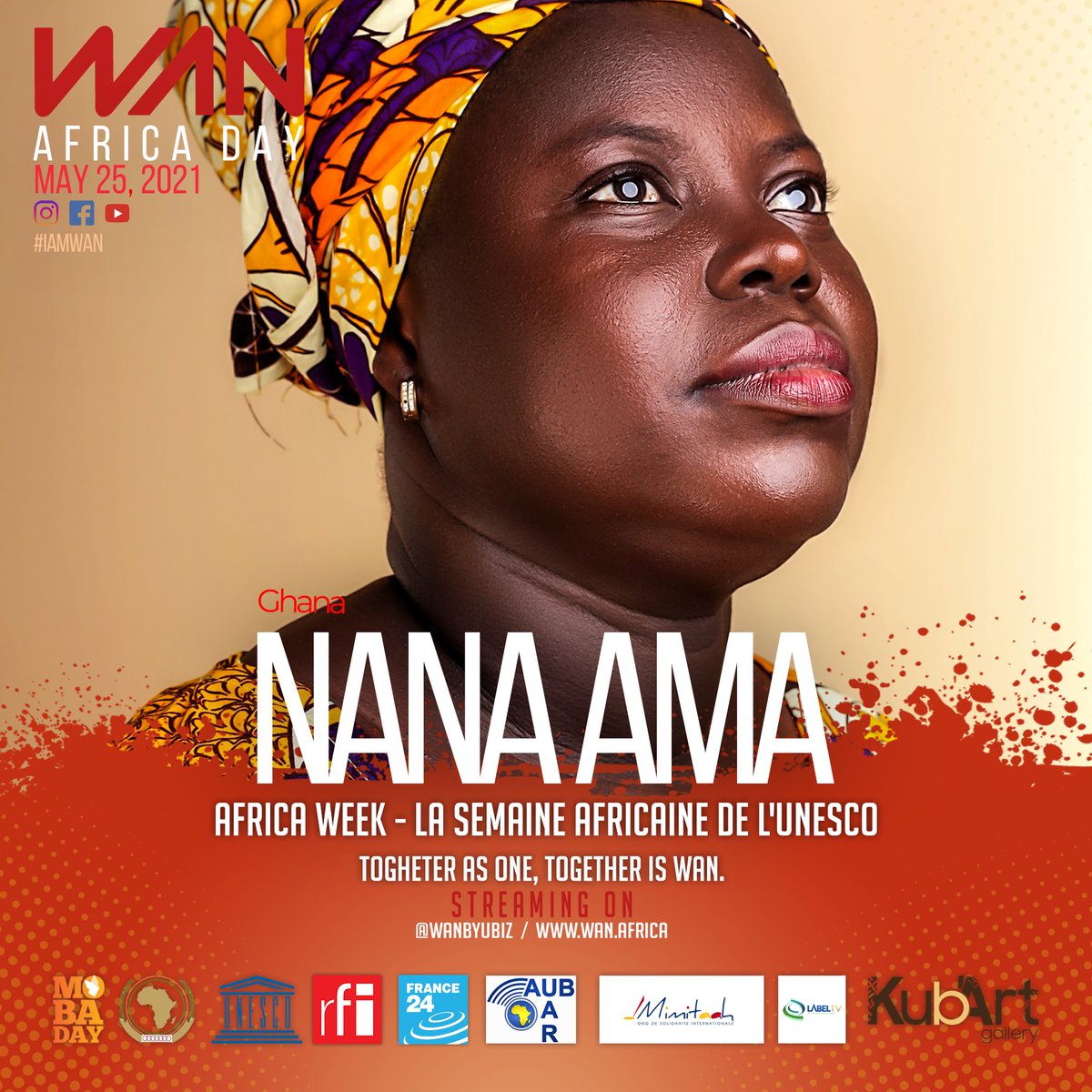 WANbyUbiz's tweet photo. Africa Day 25 May 2020 by WAN PROGRAMM
Show: 8pm in Paris, 6pm in Dakar, 7pm in Yaoundé
Live streaming concert: 10pm in Paris, 8pm in Lomé, 7pm in Bangui
#unesco #africanunion #rfi #france24 #africaday #mobaday
@VickyLalegende @nanaama @ErnestKunde @walobosstino https://t.co/xUTcDUODT0