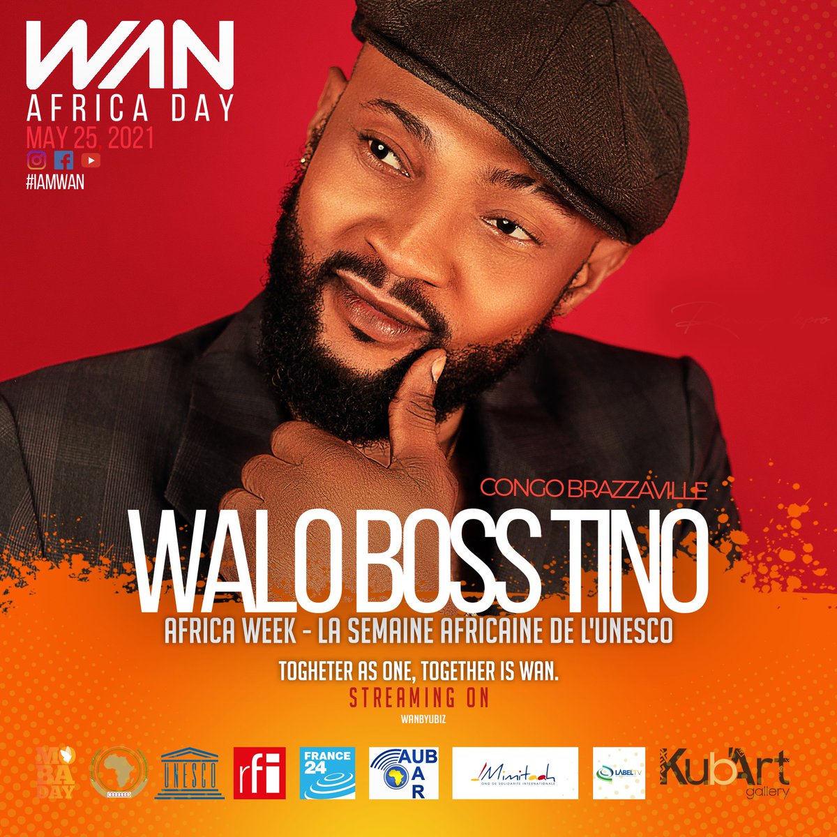 WANbyUbiz's tweet photo. Africa Day 25 May 2020 by WAN PROGRAMM
Show: 8pm in Paris, 6pm in Dakar, 7pm in Yaoundé
Live streaming concert: 10pm in Paris, 8pm in Lomé, 7pm in Bangui
#unesco #africanunion #rfi #france24 #africaday #mobaday
@VickyLalegende @nanaama @ErnestKunde @walobosstino https://t.co/xUTcDUODT0