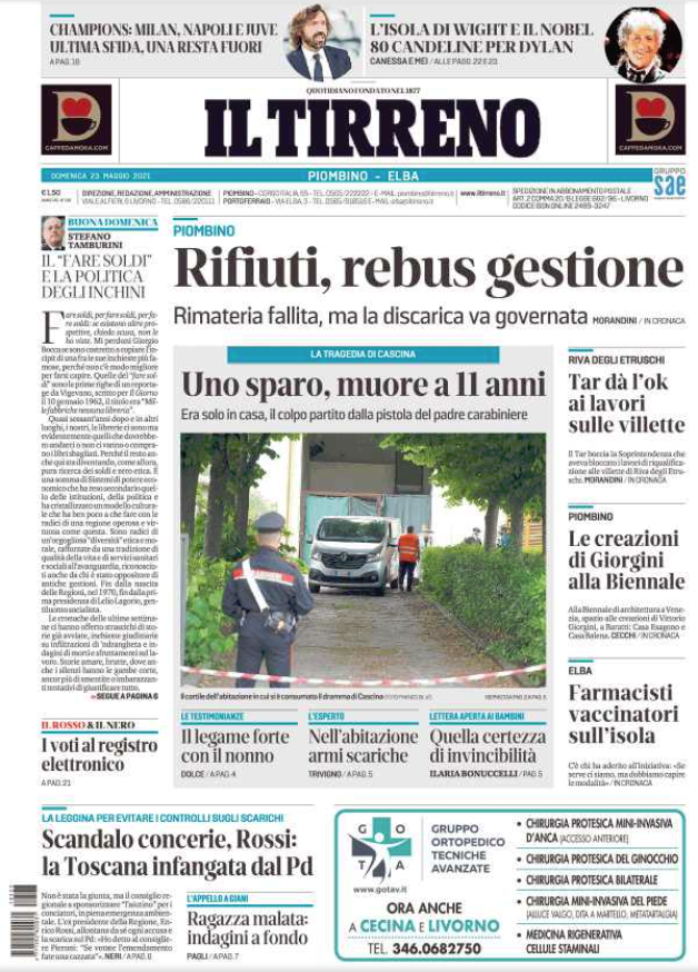 s_tamburini's tweet photo. #Buongiorno con la #primapagina de @iltirreno. Oggi con due prime pagine, quella dell'edizione di Piombino-Elba e quella dell'edizione di Pisa-Pontedera. @IlTirrenoPisa @TirrenoPiombino @IlTirrenoElba @cristianomeoni https://t.co/g2RymmyGfE