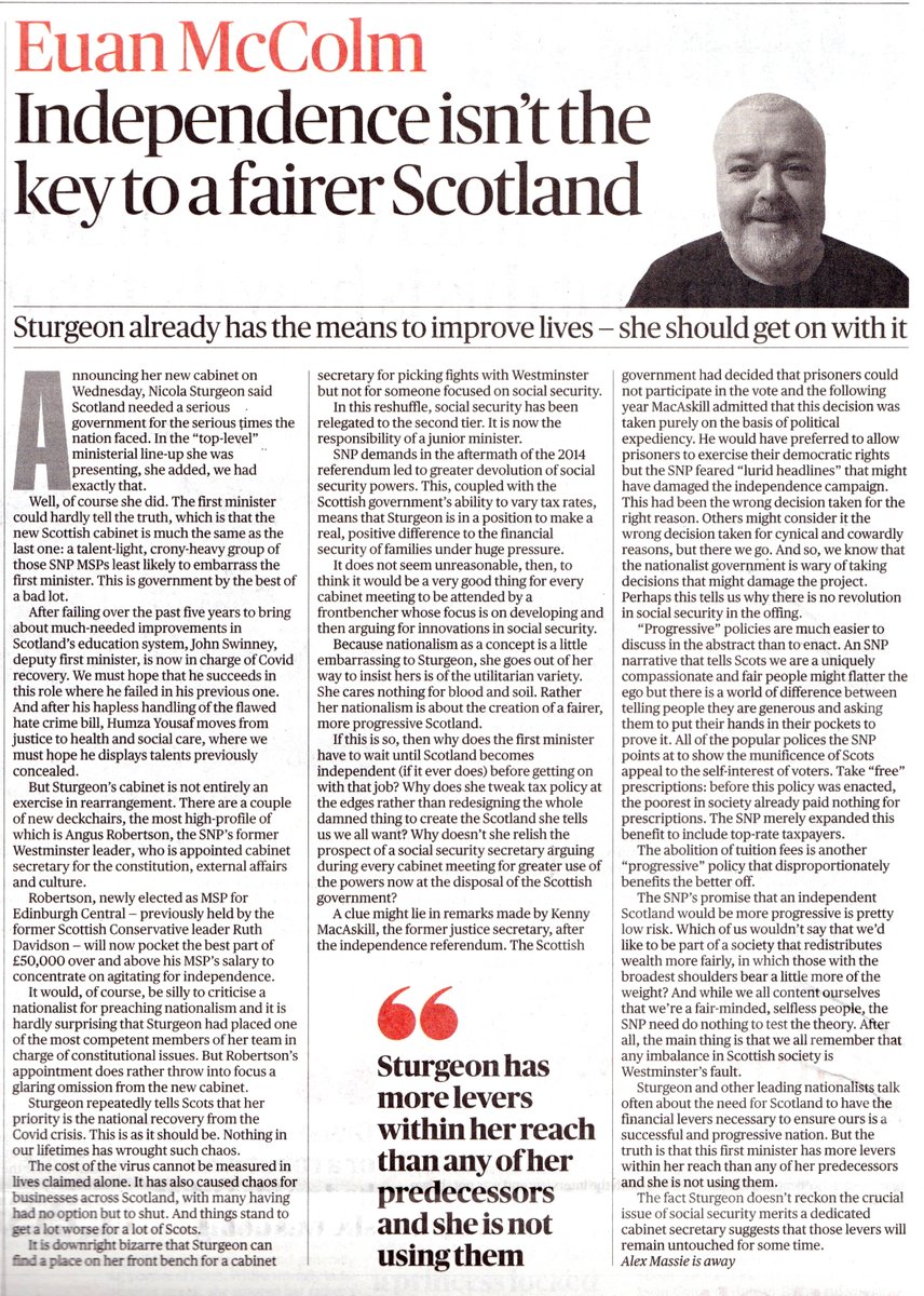 A really fascinating read here from Euan...
"Independence isn’t the key to a fairer Scotland
Sturgeon already has the means to improve lives — she should get on with it"
🇬🇧
thetimes.co.uk/article/indepe…