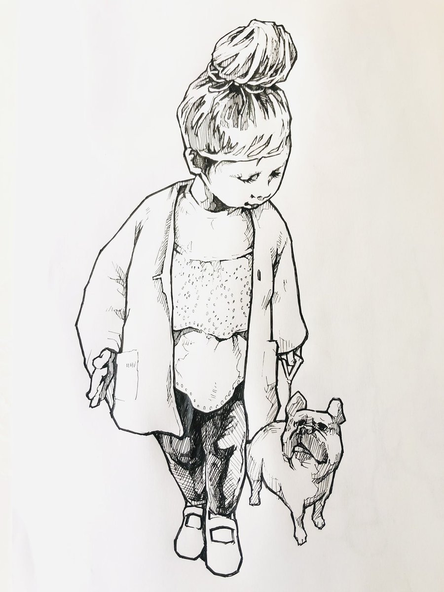 3like على تويتر 今日は女の子と犬 イラスト 絵 ボールペン画 女の子 女の子のイラスト