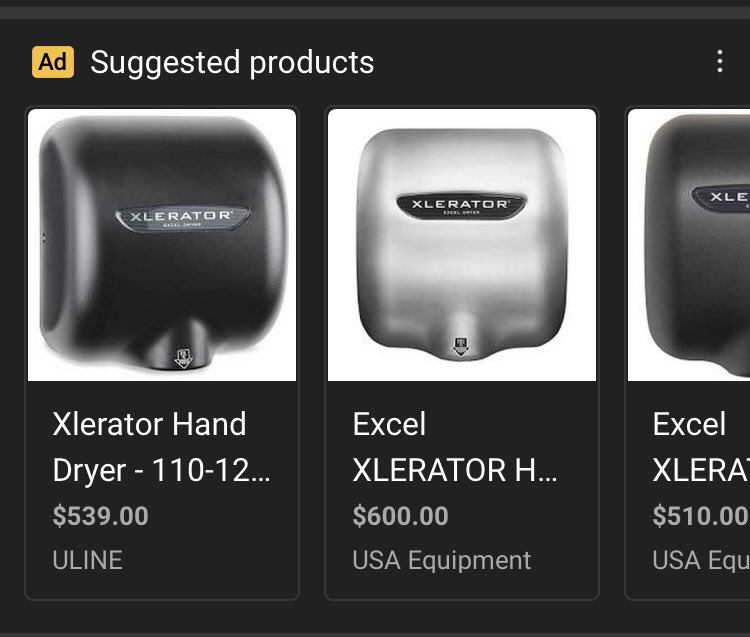 cardinalcrests's tweet photo. what did i do that made my targeted marketing tell me i want a public restroom hand dryer https://t.co/tXYqYjeQLQ